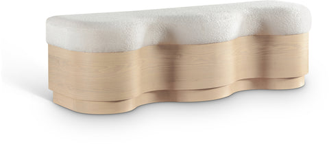 Dorian Cream Velour Fur Fabric Upholstered Bench, 1 Piece