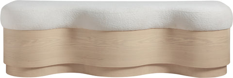 Dorian Cream Velour Fur Fabric Upholstered Bench, 1 Piece