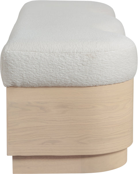 Dorian Cream Velour Fur Fabric Upholstered Bench, 1 Piece