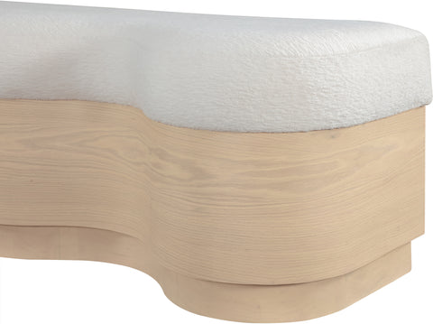 Dorian Cream Velour Fur Fabric Upholstered Bench, 1 Piece