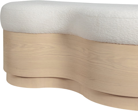 Dorian Cream Velour Fur Fabric Upholstered Bench, 1 Piece