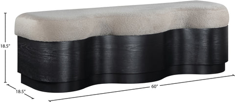 Dorian Beige Velour Fur Fabric Upholstered Bench, 1 Piece