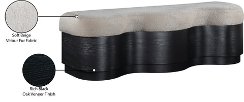 Dorian Beige Velour Fur Fabric Upholstered Bench, 1 Piece