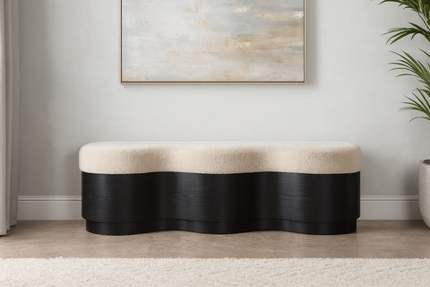 Dorian Beige Velour Fur Fabric Upholstered Bench, 1 Piece