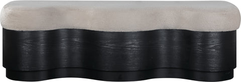 Dorian Beige Velour Fur Fabric Upholstered Bench, 1 Piece