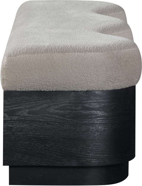 Dorian Beige Velour Fur Fabric Upholstered Bench, 1 Piece