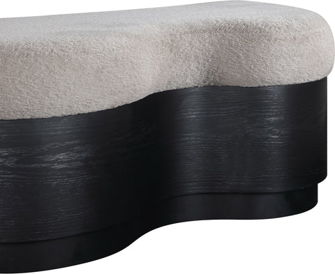 Dorian Beige Velour Fur Fabric Upholstered Bench, 1 Piece
