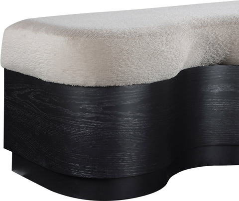 Dorian Beige Velour Fur Fabric Upholstered Bench, 1 Piece