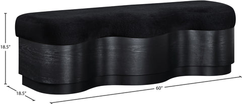 Dorian Black Velour Fur Fabric Upholstered Bench, 1 Piece (Style 2)