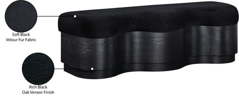 Dorian Black Velour Fur Fabric Upholstered Bench, 1 Piece (Style 2)