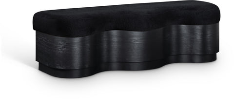 Dorian Black Velour Fur Fabric Upholstered Bench, 1 Piece (Style 2)