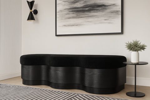 Dorian Black Velour Fur Fabric Upholstered Bench, 1 Piece (Style 2)