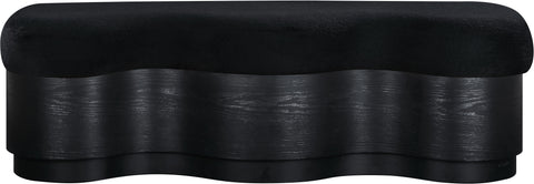 Dorian Black Velour Fur Fabric Upholstered Bench, 1 Piece (Style 2)