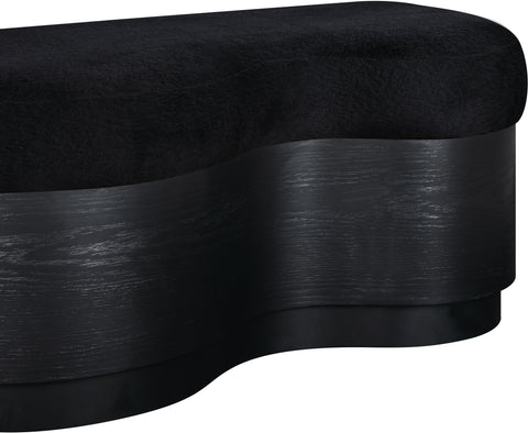 Dorian Black Velour Fur Fabric Upholstered Bench, 1 Piece (Style 2)