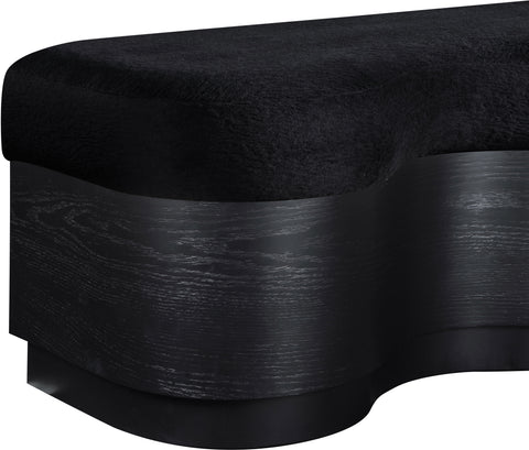 Dorian Black Velour Fur Fabric Upholstered Bench, 1 Piece (Style 2)