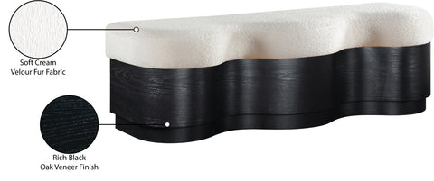 Dorian Cream Velour Fur Fabric Upholstered Bench, 1 Piece (Style 2)