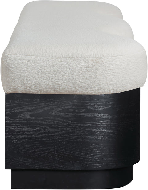 Dorian Cream Velour Fur Fabric Upholstered Bench, 1 Piece (Style 2)