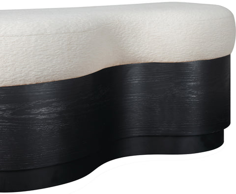 Dorian Cream Velour Fur Fabric Upholstered Bench, 1 Piece (Style 2)
