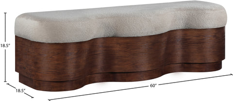 Dorian Beige Velour Fur Fabric Upholstered Bench, 1 Piece (Style 2)