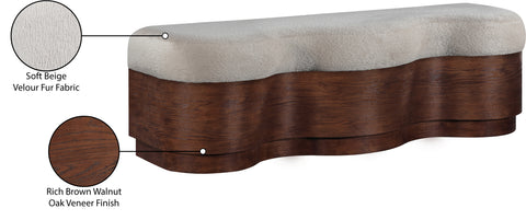 Dorian Beige Velour Fur Fabric Upholstered Bench, 1 Piece (Style 2)