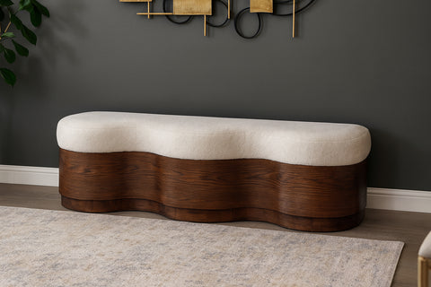 Dorian Beige Velour Fur Fabric Upholstered Bench, 1 Piece (Style 2)