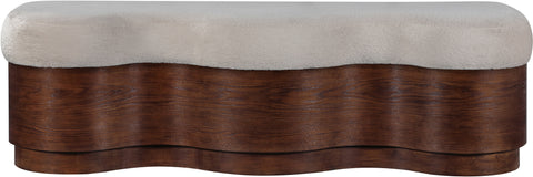 Dorian Beige Velour Fur Fabric Upholstered Bench, 1 Piece (Style 2)