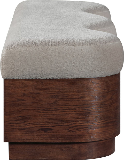 Dorian Beige Velour Fur Fabric Upholstered Bench, 1 Piece (Style 2)