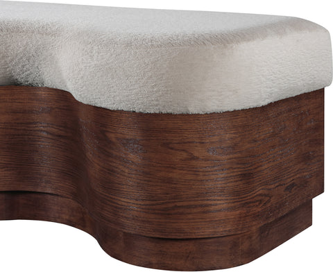 Dorian Beige Velour Fur Fabric Upholstered Bench, 1 Piece (Style 2)