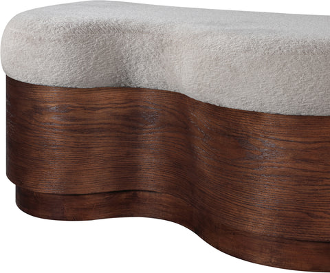Dorian Beige Velour Fur Fabric Upholstered Bench, 1 Piece (Style 2)