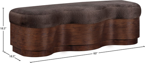 Dorian Brown Velour Fur Fabric Upholstered Bench, 1 Piece (Style 2)