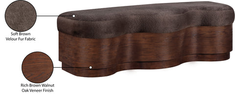 Dorian Brown Velour Fur Fabric Upholstered Bench, 1 Piece (Style 2)