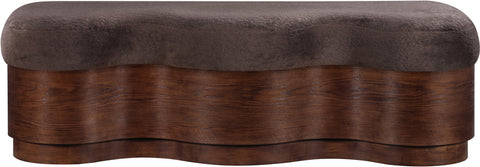 Dorian Brown Velour Fur Fabric Upholstered Bench, 1 Piece (Style 2)