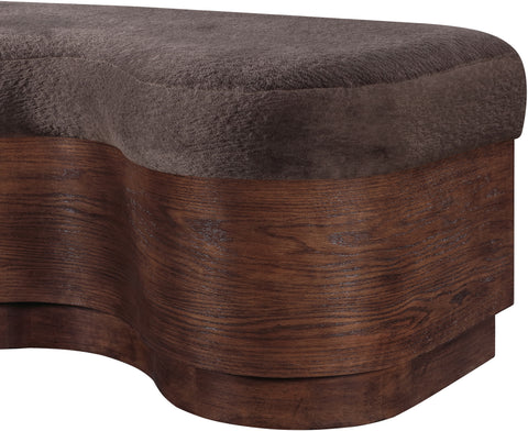 Dorian Brown Velour Fur Fabric Upholstered Bench, 1 Piece (Style 2)