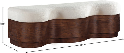 Dorian Cream Velour Fur Fabric Upholstered Bench, 1 Piece (Style 3)