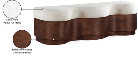 Dorian Cream Velour Fur Fabric Upholstered Bench, 1 Piece (Style 3)