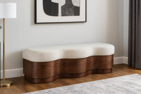 Dorian Cream Velour Fur Fabric Upholstered Bench, 1 Piece (Style 3)