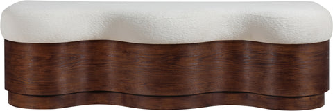 Dorian Cream Velour Fur Fabric Upholstered Bench, 1 Piece (Style 3)
