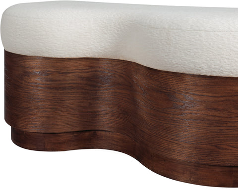 Dorian Cream Velour Fur Fabric Upholstered Bench, 1 Piece (Style 3)