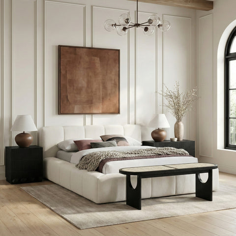 Vale Black Solid Wood And Faux Cane Bench, 1 Piece