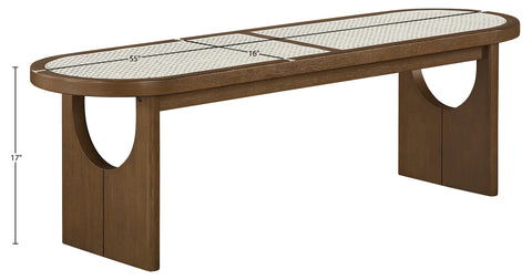 Vale Brown Walnut Solid Wood And Faux Cane Bench, 1 Piece