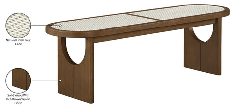 Vale Brown Walnut Solid Wood And Faux Cane Bench, 1 Piece