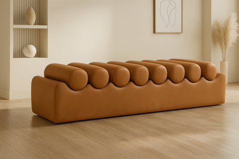 Laurel Cognac Vegan Leather Upholstered Bench, 1 Piece