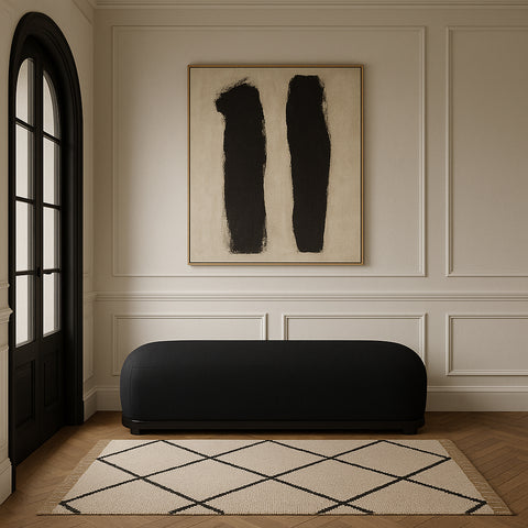 Nova Black Chenille Fabric Upholstered Bench, 1 Piece (Style 2)