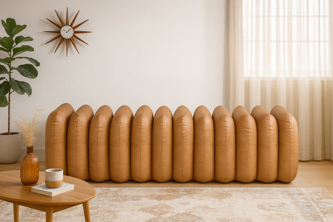Celine Cognac Vegan Leather Upholstered Bench, 1 Piece