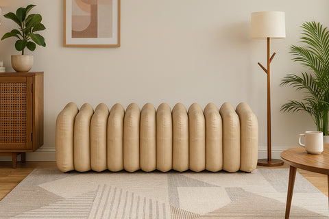 Celine Tan Vegan Leather Upholstered Bench, 1 Piece