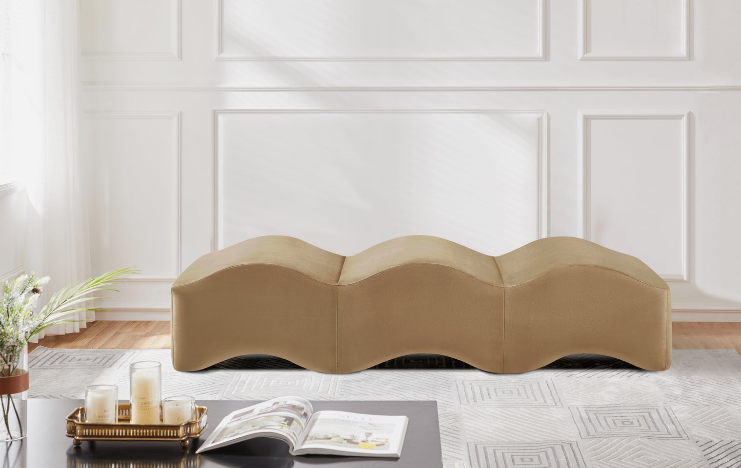 kinsley beige velvet bench