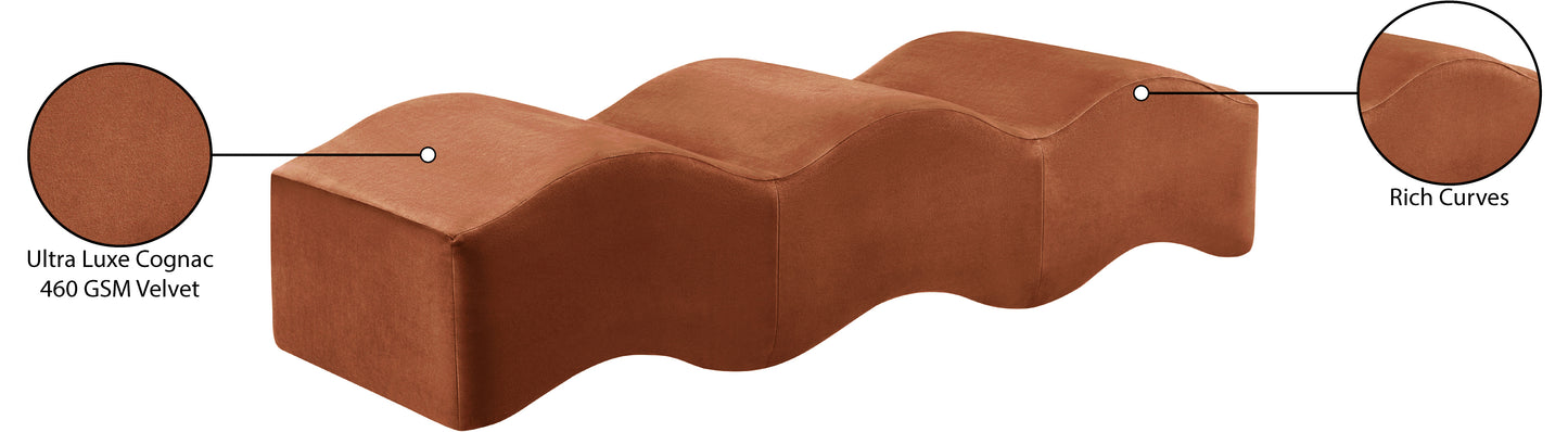 kinsley cognac velvet bench