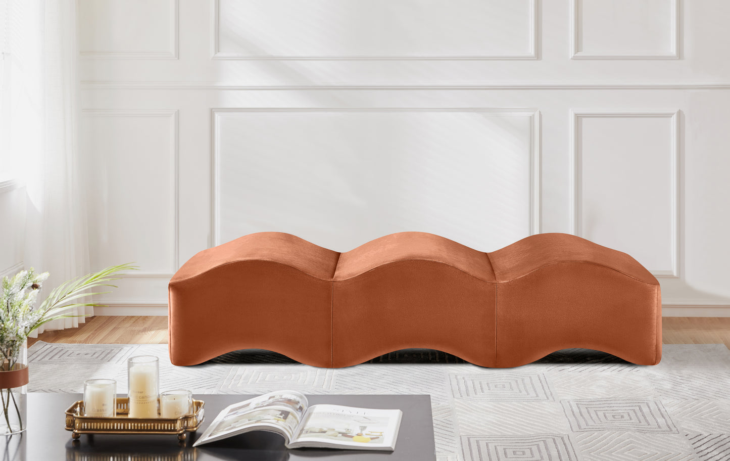 kinsley cognac velvet bench