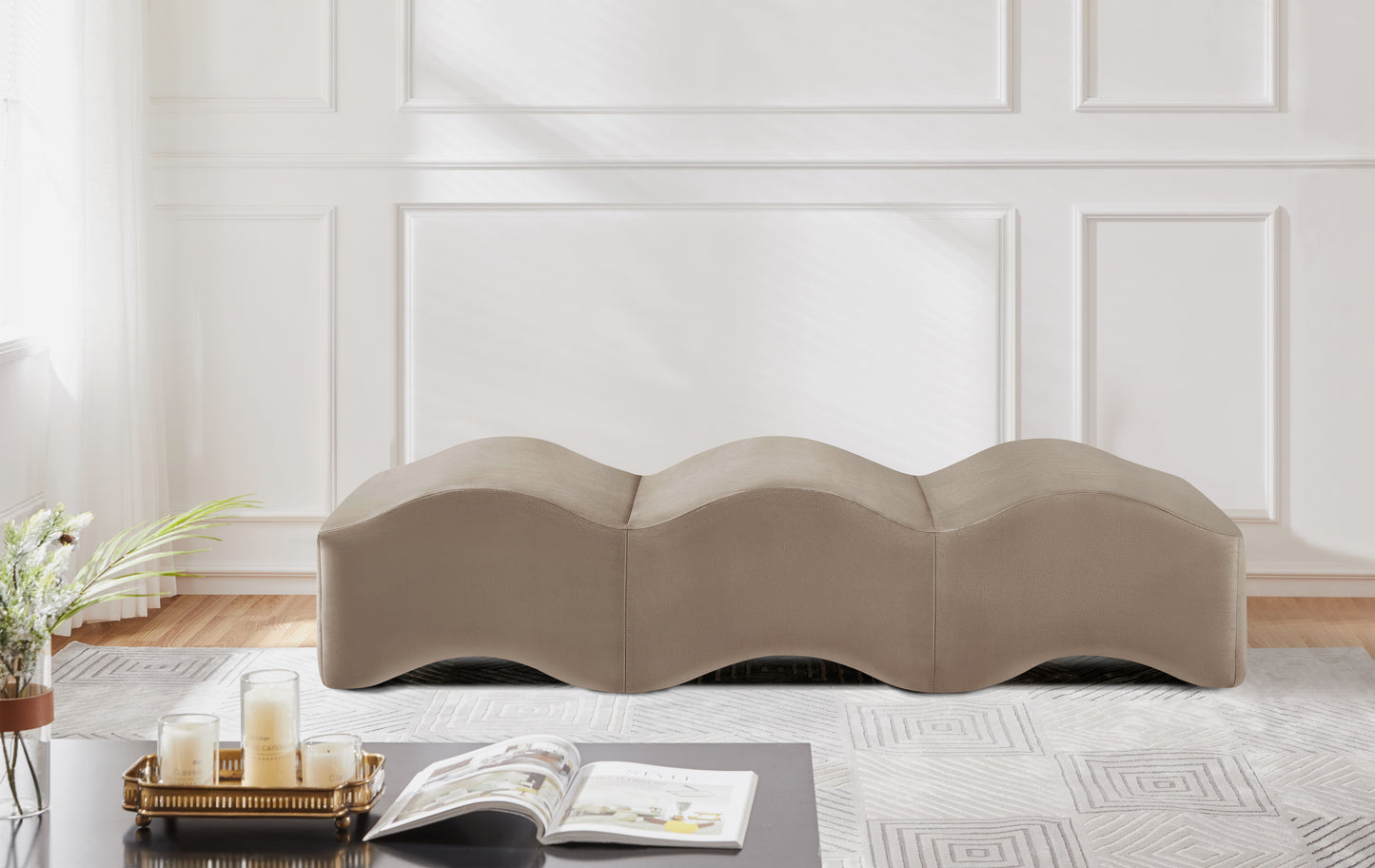 kinsley taupe velvet bench