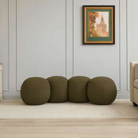 Mira Olive Boucle Fabric Upholstered Bench, 1 Piece